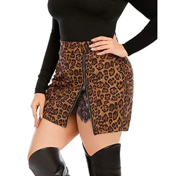 PYL Plus Size Faux Suede Leopard Print Skirt - Mini Bodycon