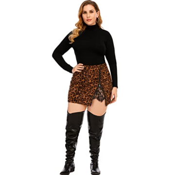 PYL Plus Size Faux Suede Leopard Print Skirt - Mini Bodycon