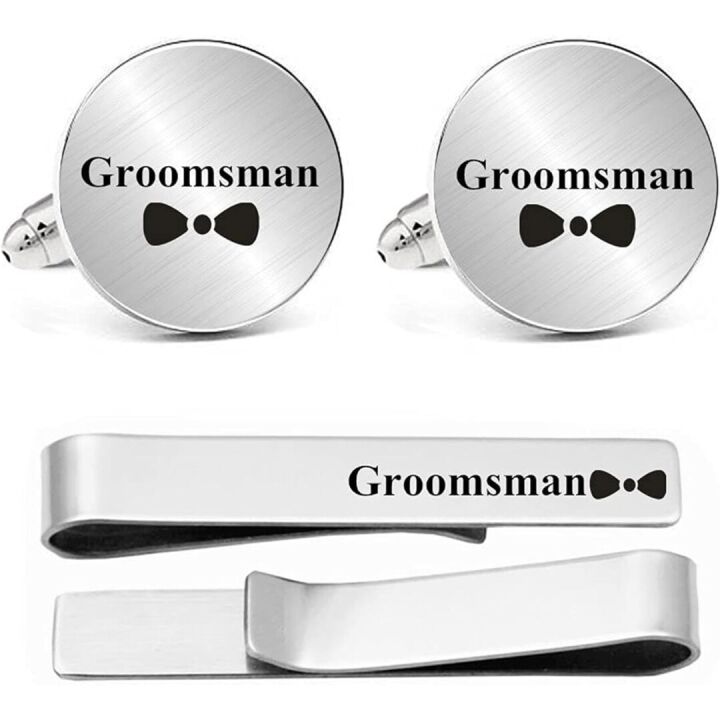 Custom Cufflinks & Tie Clip Set for Weddings