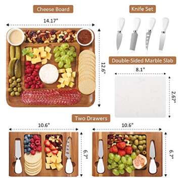 ABELL Cheese Board and Knife Sets Acacia Charcuterie Boards Serving Tray with Double Side Marble Sla...