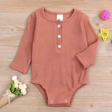 YOUNGER STAR Newborn Infant Unisex Baby Bodysuit Clothes Organic Cotton Long Sleeve Romper Jumpsuit Fall Winter (6-12 Months, Brown)