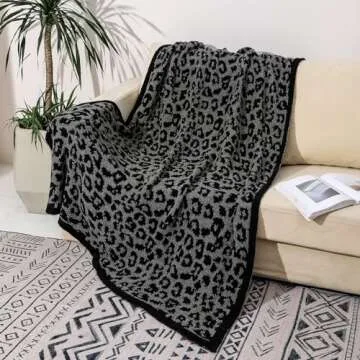 bearberry Fuzzy Leopard Knitted Throw Blanket Soft Cozy Warm Microfiber Blanket for Couch Sofa Bed Travel