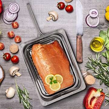 Camerons Large Stovetop Smoker - Stainless Steel BBQ Smoker Box w/Hickory & Oak Wood Chips & Recipe Guide - Indoor Outdoor Use on Any Heat for Smoking Meats, Veggies & Seafood - Grilling Gift for Men