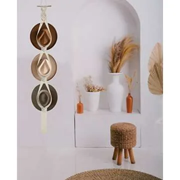 Mayamila Macrame Hat Racks Hat Organizer for Wall, Bohemian Hat Hangers for Wall Hanging Hat Display, Hand Weaving Boho Hat Holder Decorative Cap Organizer for Wide Brim Bowler Fedoras