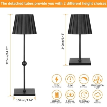 Rechargeable Cordless Table Lamp with 3 Dimming Options