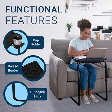 Table Mate II Folding TV Tray Table and Cup Holder with 6 Height and 3 Angle Adjustments the Original TV Tray (Black)