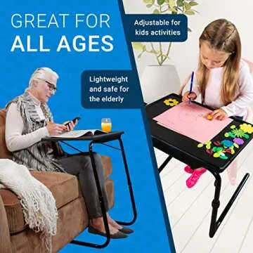 Table Mate II Adjustable Folding Tray Table & Cup Holder