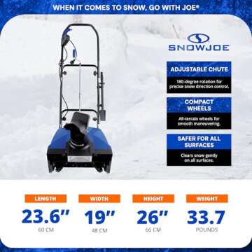 Snow Joe 18 Inch Electric Single Stage Snow Blower, 15 Amp Motor with Headlight