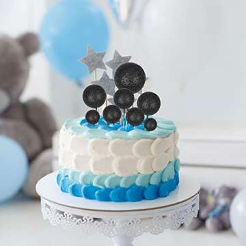 30Pcs Mini Balloon Cake Topper Glitter Foam Ball Cake Picks Decorations Faux Pearl Balls DIY Cake Insert Topper Baking Decoration for Baby Shower Wedding Anniversary Birthday Party Supplies Black