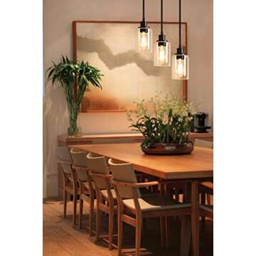 MAXvolador Industrial 3-Light Pendant Light with Clear Glass Shade and Adjustable Height