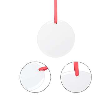 PYD Life 24 PCS Sublimation Ornament Blanks Glass 3 Inch Round Ornament with Red Ribbon for DIY Craf...