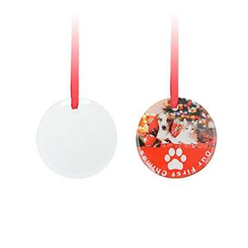 PYD Life 24 PCS Sublimation Ornament Blanks Glass 3 Inch Round Ornament with Red Ribbon for DIY Crafting Personalized Home Christmas Decor Bulk
