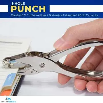 1InTheOffice Single Hole Puncher, Small Hole Punch, Paper Puncher, Silver, 2 Pack
