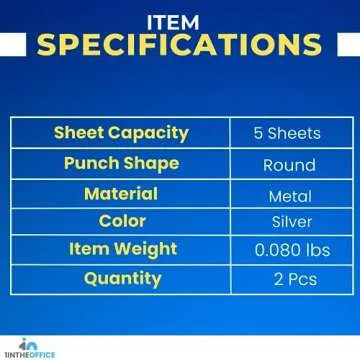 1InTheOffice Single Hole Puncher, Small Hole Punch, Paper Puncher, Silver, 2 Pack