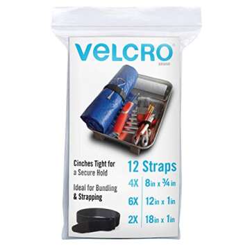VELCRO Brand Bulk Pack 12 Reusable Fastening Cable Straps with Buckle Variety Sizes 8"-12"-18" Multi...
