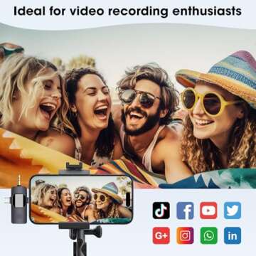 HMKCH Dual Wireless Lavalier Microphones for iPhone Android Camera Laptop PC, 4 in 1 Wireless Lapel Mic for Video Recording Vlog, YouTube, TikTok