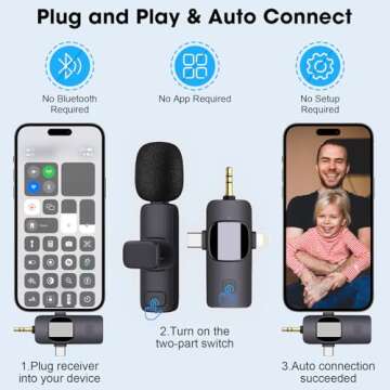 HMKCH Dual Wireless Lavalier Microphones for iPhone Android Camera Laptop PC, 4 in 1 Wireless Lapel Mic for Video Recording Vlog, YouTube, TikTok