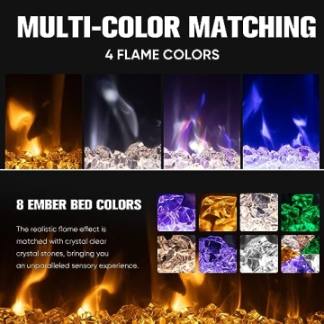 Manastin 60" Electric Fireplace Adjustable Flame Remote Control