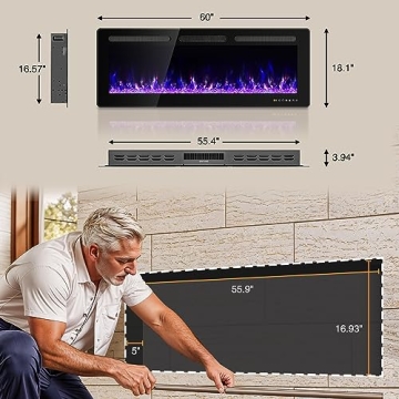 Manastin 60" Electric Fireplace Adjustable Flame Remote Control