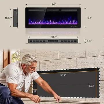Manastin 60" Electric Fireplace Adjustable Flame Remote Control