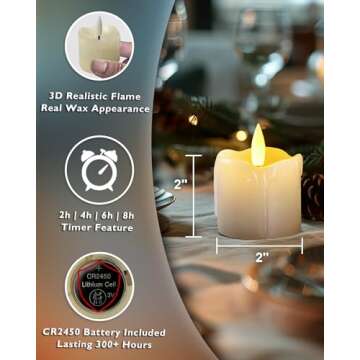 Homemory Flameless Votive Candles with Timer Remote, 2" x 2" Real Wax, 300+ Hour Realistic Black Wic...