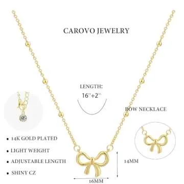 CAROVO Gold Bow Necklace 14K Dainty Choker Necklace Chunky Ball Bow Pendant Necklace Jewelry Gift for Women