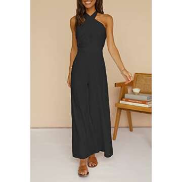 YOVION Women's Off Shoulder Sleeveless Casual wide Leg Jumpsuit (Black, L)