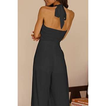 YOVION Women's Off Shoulder Sleeveless Casual wide Leg Jumpsuit (Black, L)