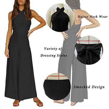 YOVION Women's Off Shoulder Sleeveless Casual wide Leg Jumpsuit (Black, L)