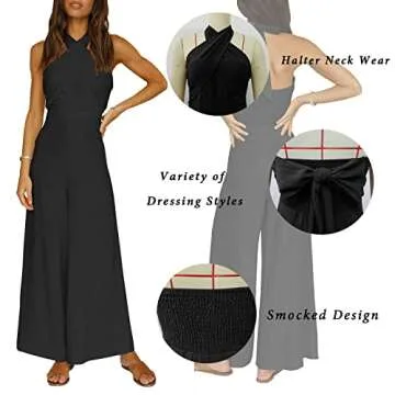 YOVION Women's Off Shoulder Sleeveless Casual wide Leg Jumpsuit (Black, L)