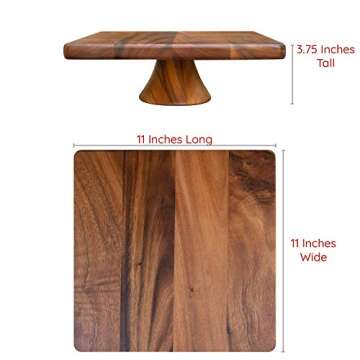 Villa Acacia Wood Cake Stand, 11 Inch Square Display with Wooden Pedestal, Small and Mini Cakes