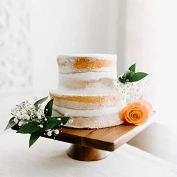 Villa Acacia Wood Cake Stand, 11 Inch Square Display with Wooden Pedestal, Small and Mini Cakes