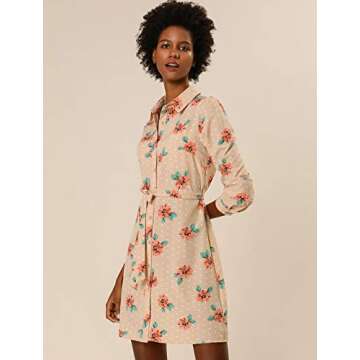Allegra K Women's Button Down Vintage Polka Dots Dresses Collar Tie Belted Shirt Dress Medium Apricot