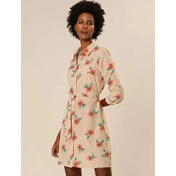 Allegra K Women's Button Down Vintage Polka Dots Dresses Collar Tie Belted Shirt Dress Medium Apricot