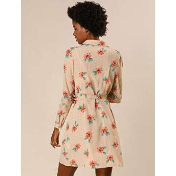 Allegra K Women's Button Down Vintage Polka Dots Dresses Collar Tie Belted Shirt Dress Medium Apricot