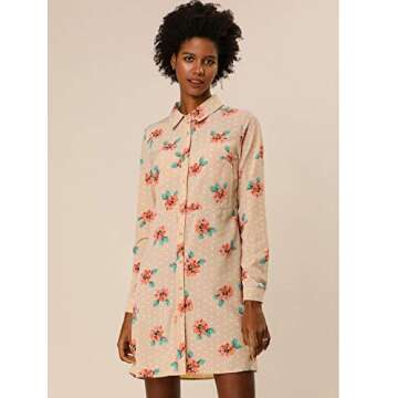 Allegra K Women's Button Down Vintage Polka Dots Dresses Collar Tie Belted Shirt Dress Medium Apricot