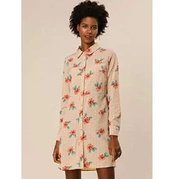 Allegra K Women's Button Down Vintage Polka Dots Dresses Collar Tie Belted Shirt Dress Medium Apricot