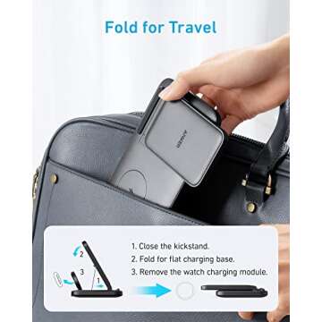Anker Foldable 3-in-1 Wireless Charging Station with Adapter, 335 Wireless Charger, for iPhone 15/14, AirPods Pro, Apple Watch Series 1-6 (Works with Original 1m/3.3ft USB-A Cable, Not Included)