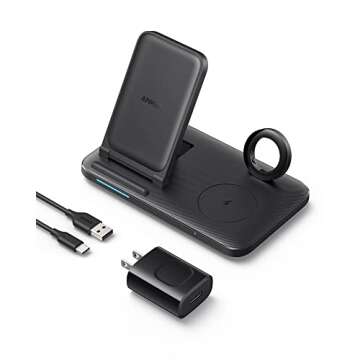 Anker Foldable 3-in-1 Wireless Charging Station with Adapter, 335 Wireless Charger, for iPhone 15/14, AirPods Pro, Apple Watch Series 1-6 (Works with Original 1m/3.3ft USB-A Cable, Not Included)
