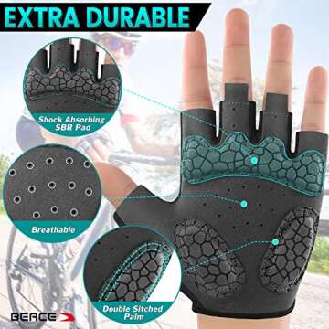 BEACE Cycling Gloves Bike Gloves Biking Gloves Half Finger Road Bike Bicycle Gloves for Men and Women-5MM Breathable Anti-Slip Shock-Absorbing Pad Gym Light Weight Mountain Bike Gloves