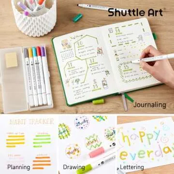 Shuttle Art 18 Colors Dual Tip Dot Marker Pens for Kids Adults, 18 Classic Colors, 0.8mm Fine Tip and Flexible Dot Tip for Journaling, DIY Crafts, Scrapbooks