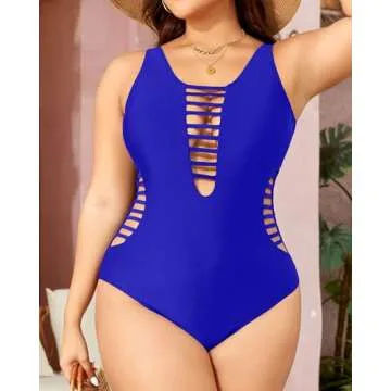 Aqua Eve Women Sexy One Piece Swimsuits Plunge Deep V Neck Cutout Bathing Suits Blue X-Large