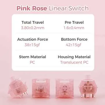KiiBoom Linear 38gf Pink Rose Mechanical Keyboard Switch, 5 Pin Keyboard Switch with PC Stem, Translucent PC Housing, 35 Pieces for Gaming DIY Keyboard