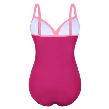 Hilor Women's Underwire 1 Piece Swimsuit Ruched Tummy Control Swimwear Front Twist Bathing Suit Hot Pink Gradient 10