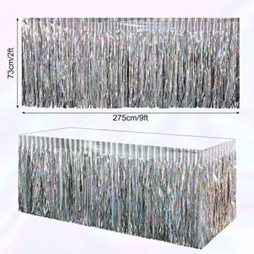 8 Pack Iridescent Table Skirt, Metallic Foil Fringe Tinsel Table Skirts for Rectangle Tables, Dispos...