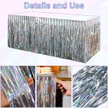 8 Pack Iridescent Table Skirt, Metallic Foil Fringe Tinsel Table Skirts for Rectangle Tables, Disposable Laser Rainbow Table Skirt Iridescent Party Decorations for Birthday Wedding Holiday, 29x108Inch