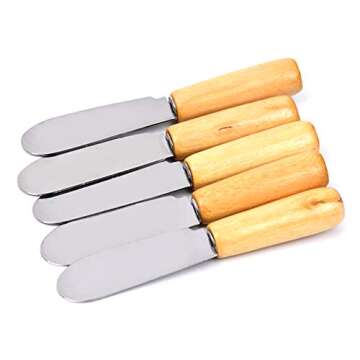 ACKLLR 5 Pack Stainless Steel Straight Edge Wide Butter Spreader with Wood Handle Deluxe Sandwich Cream Cheese Condiment Spreader Set Kitchen Tools, 4 Inches