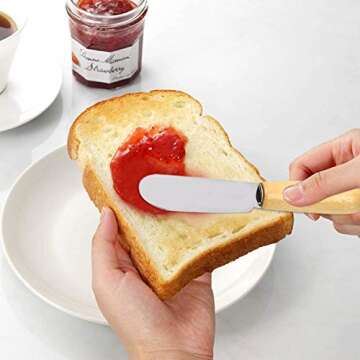 ACKLLR 5 Pack Stainless Steel Straight Edge Wide Butter Spreader with Wood Handle Deluxe Sandwich Cream Cheese Condiment Spreader Set Kitchen Tools, 4 Inches