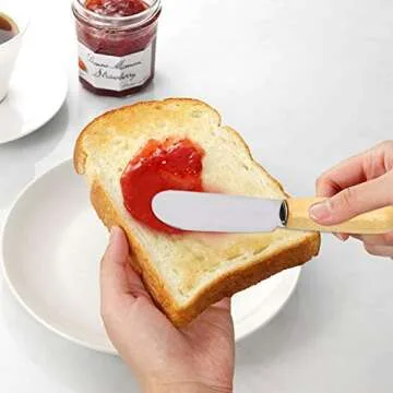 ACKLLR 5 Pack Stainless Steel Straight Edge Wide Butter Spreader with Wood Handle Deluxe Sandwich Cream Cheese Condiment Spreader Set Kitchen Tools, 4 Inches