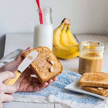 ACKLLR 5 Pack Stainless Steel Straight Edge Wide Butter Spreader with Wood Handle Deluxe Sandwich Cream Cheese Condiment Spreader Set Kitchen Tools, 4 Inches